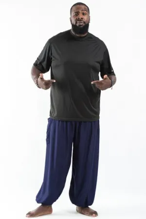 Plus Size Unisex Solid Color Harem Pants in Blue