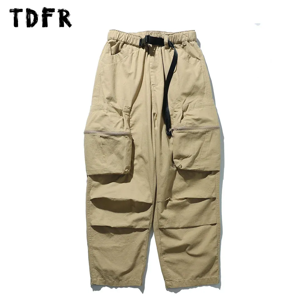 Pocket Cargo Pants Men's Pleated Safari Style Solid Color Wide Leg Trousers