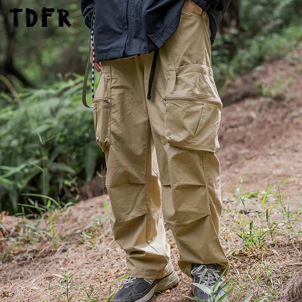 Pocket Cargo Pants Men's Pleated Safari Style Solid Color Wide Leg Trousers