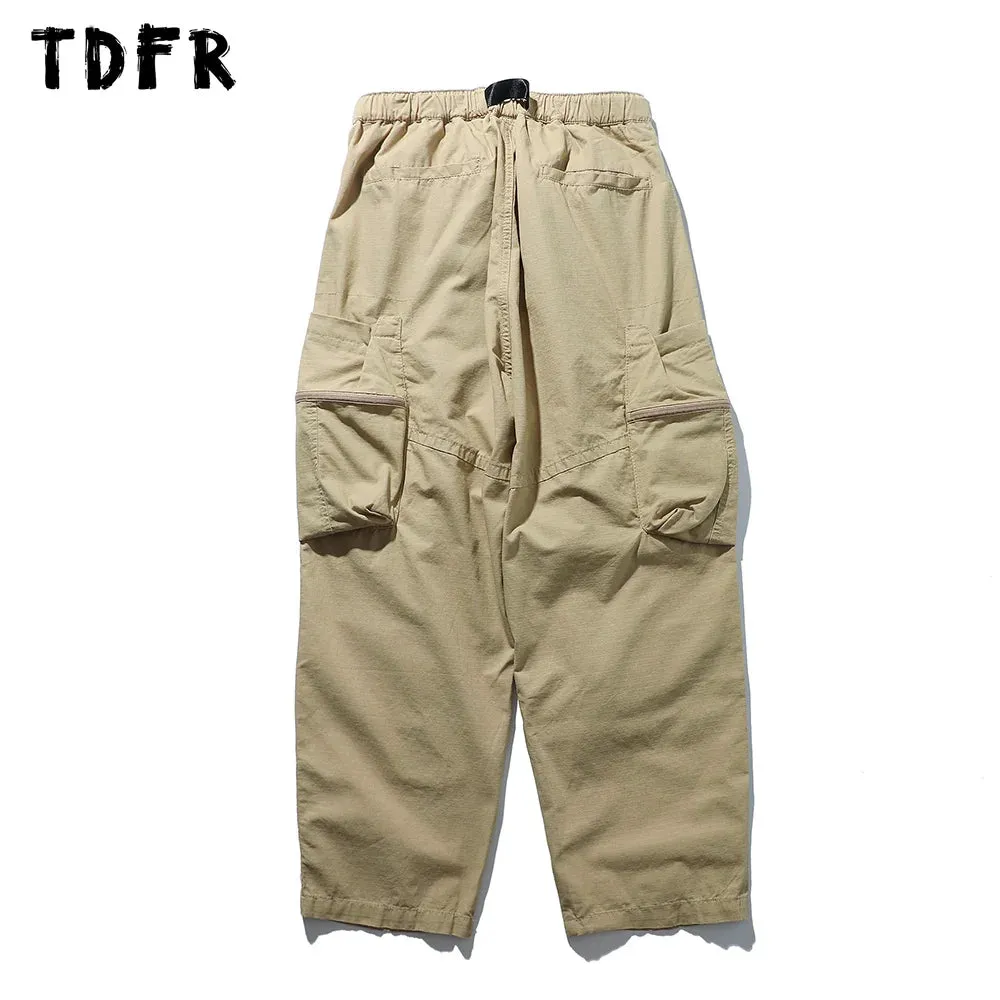 Pocket Cargo Pants Men's Pleated Safari Style Solid Color Wide Leg Trousers