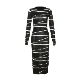 Pre Order:  Black Knitted Striped Maxi Dress