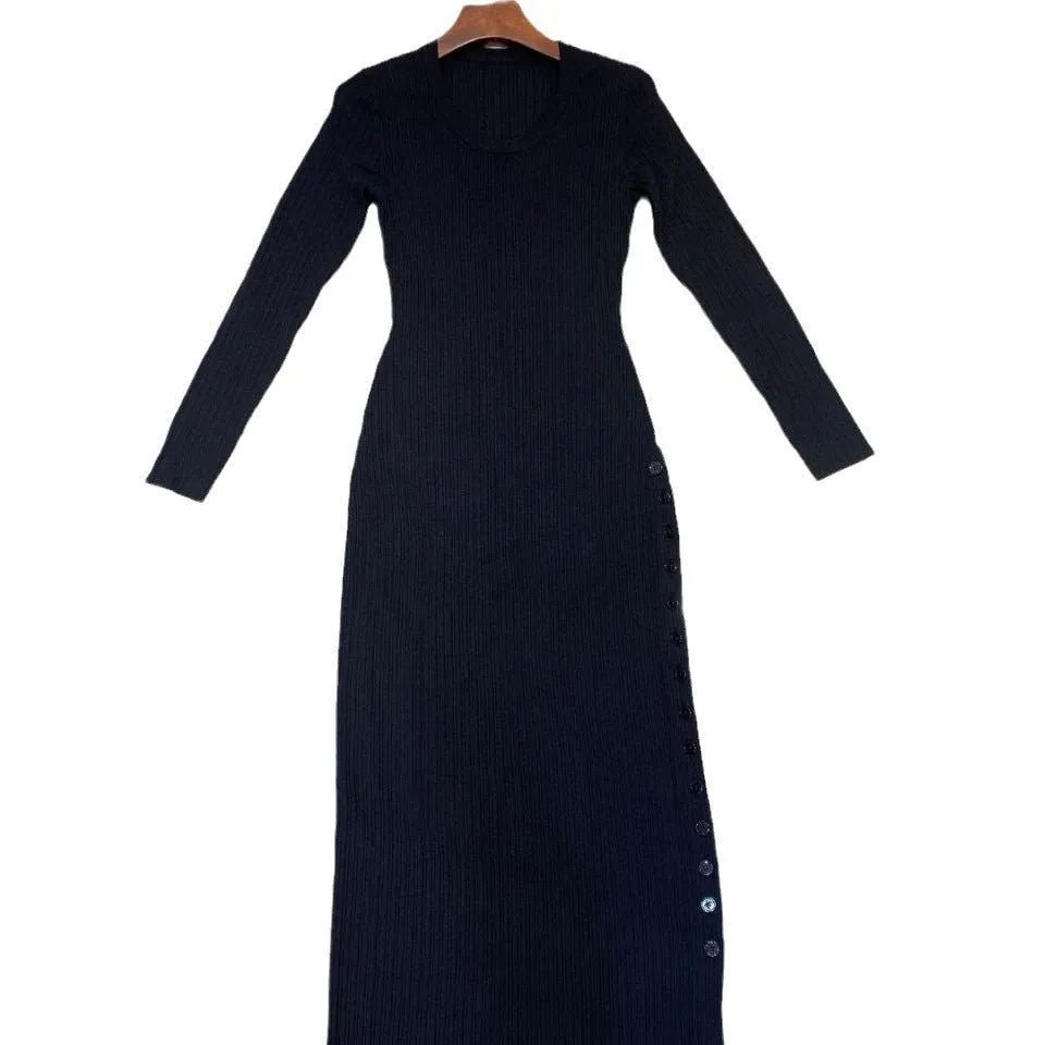 Pre Order:  Buttoned Side Split Maxi Knit Dress