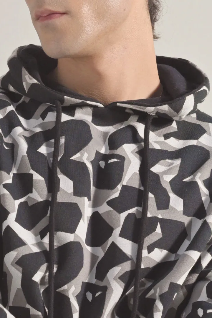 Printed Pullover Hoodie - Black & White