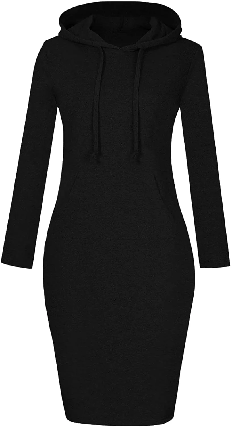 QUALFORT Women’s Hoodie Dress Casual Pocket Pullover Sweatshirt Hooded Dress