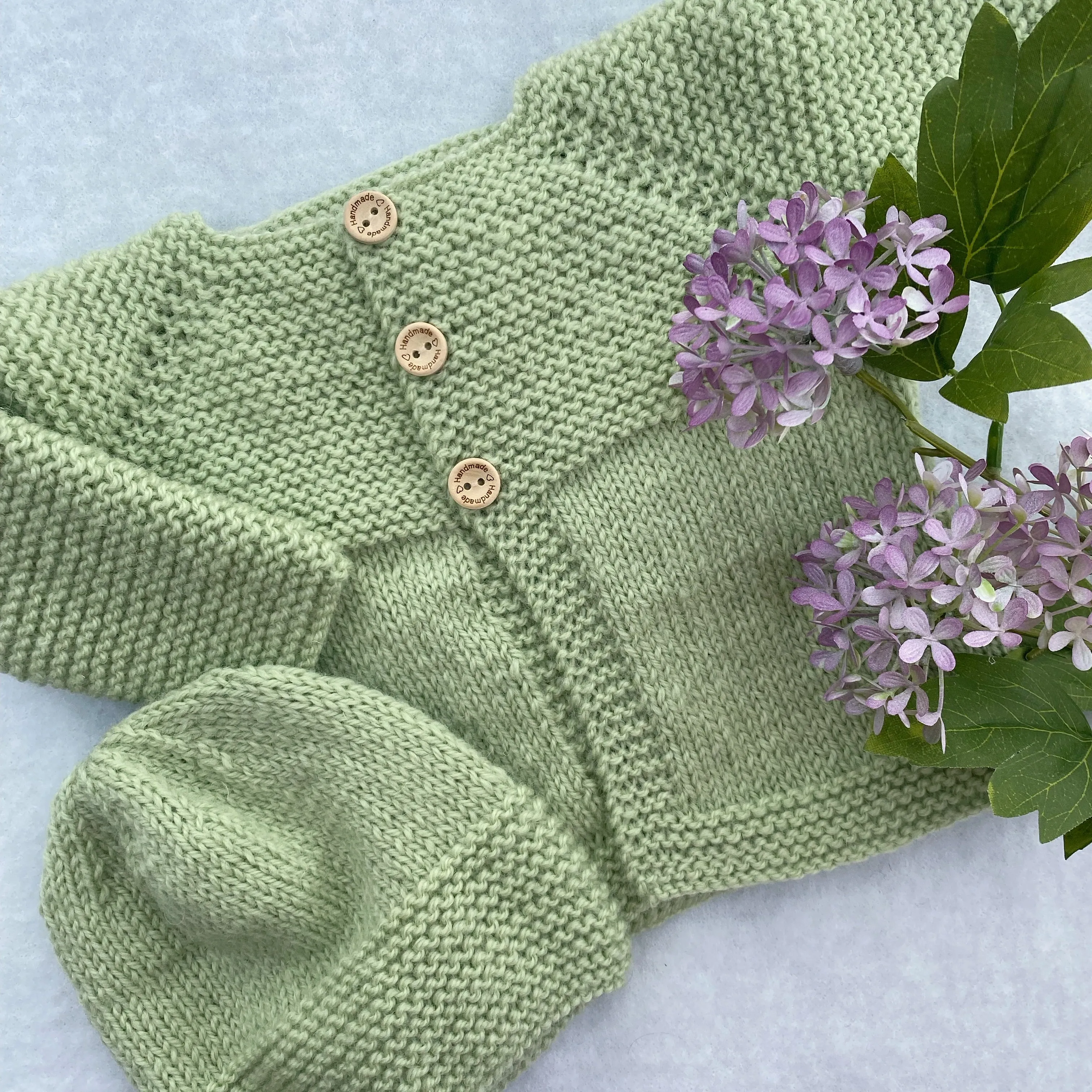 "Daffodils" merino cardigan and beanie set