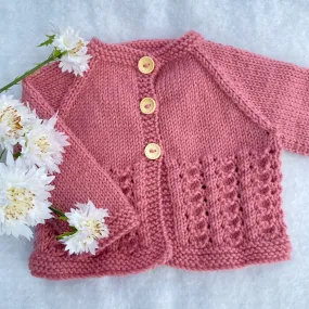 "Little Jo" hand knit merino baby cardigan