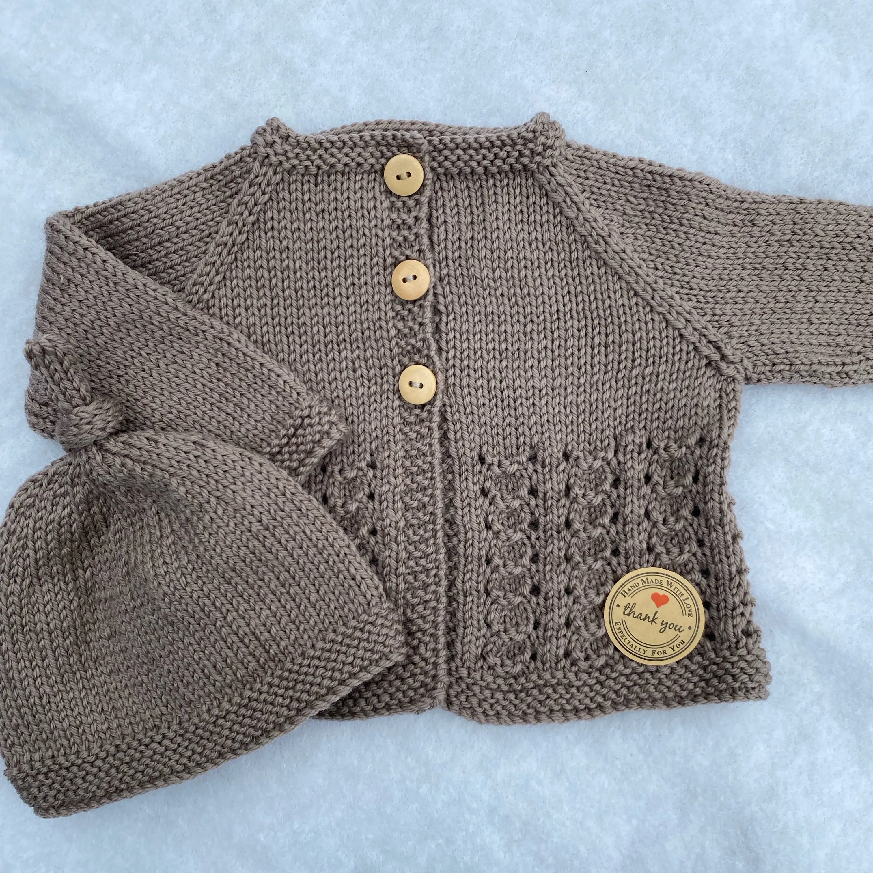 "Little Jo" hand knit merino baby cardigan