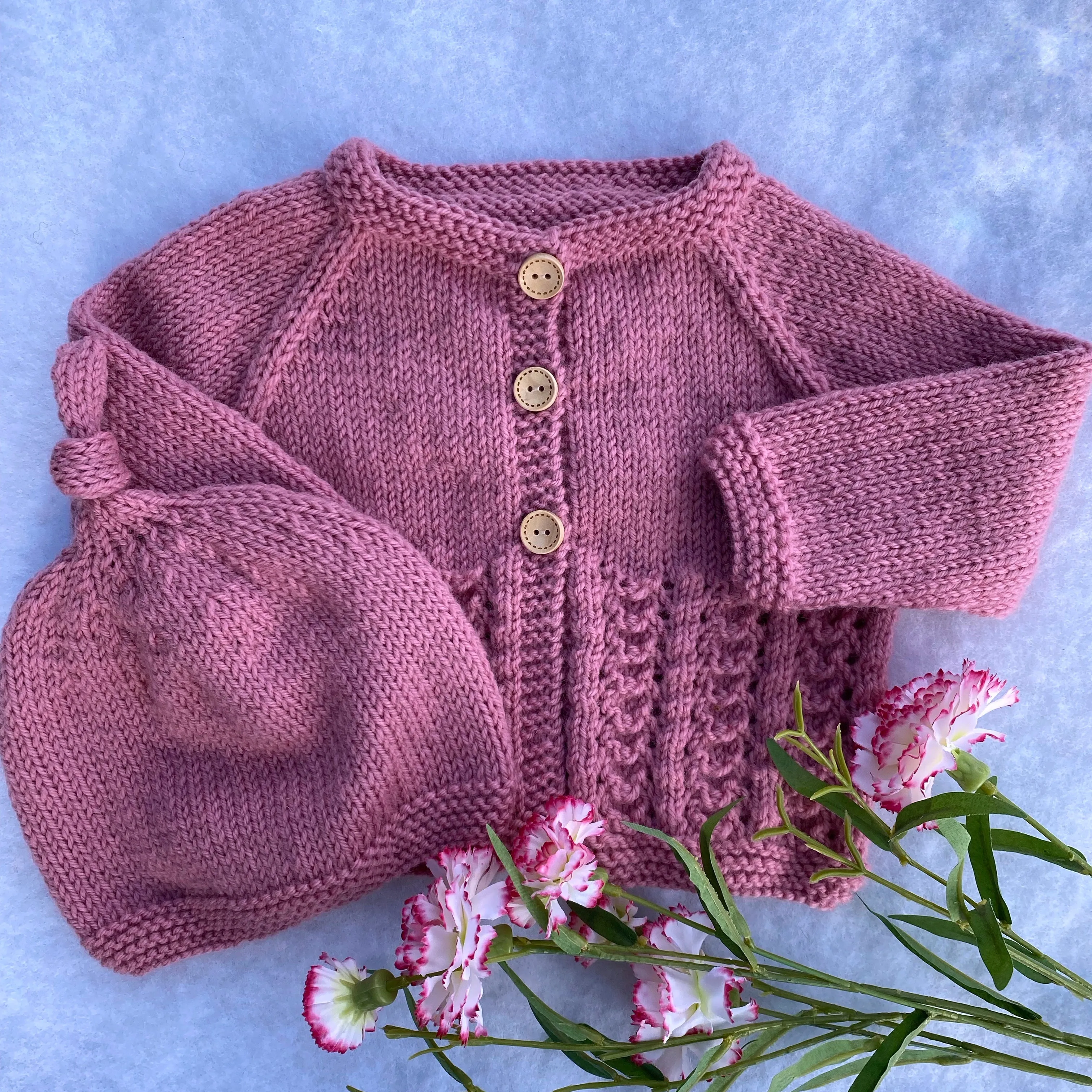 "Little Jo" hand knit merino baby cardigan