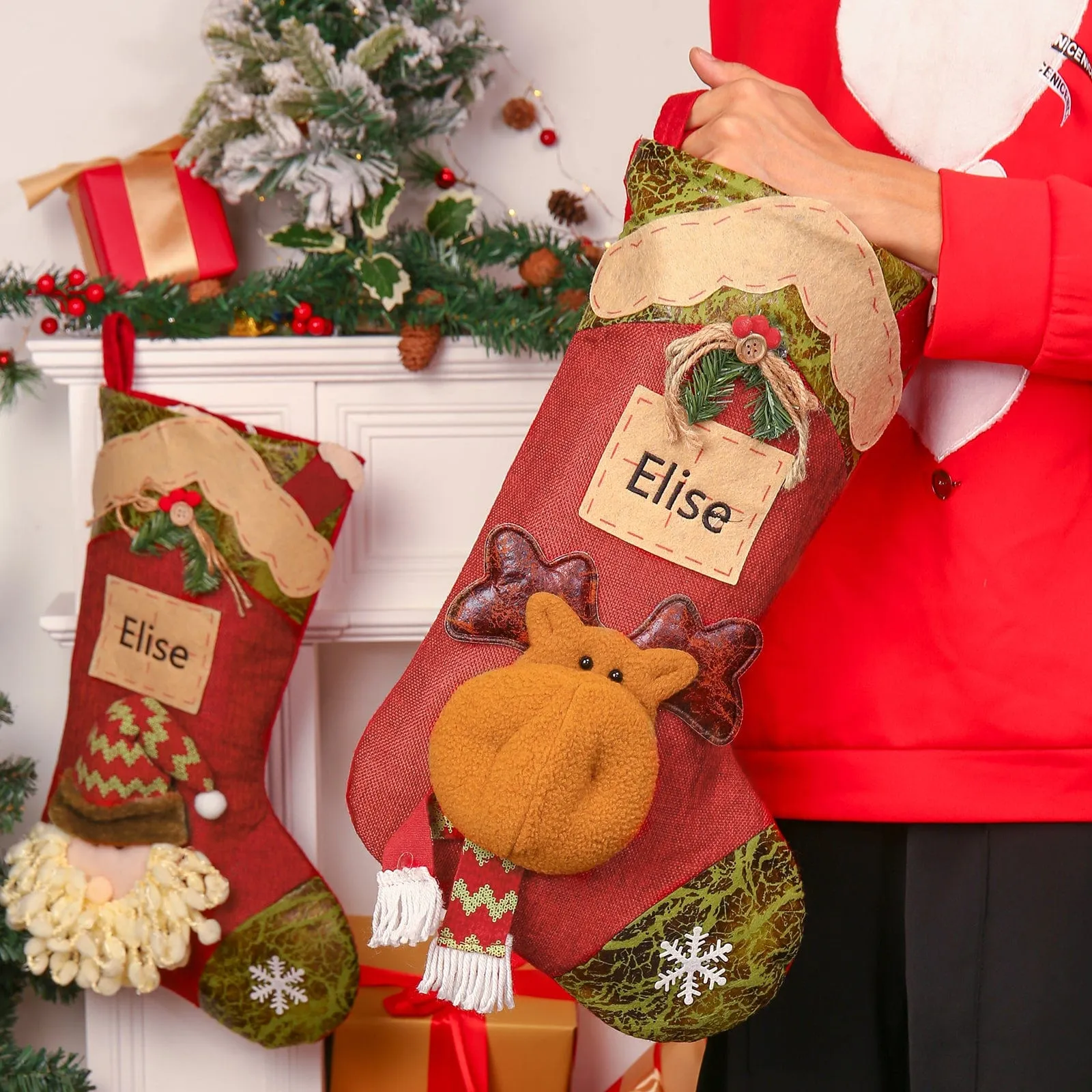 "Warm up the Holidays with Custom Name Elk Snowman Christmas Socks!"