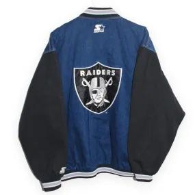 Rare Oakland Raiders Starter Denim Quilted Satin Lining Bomber Jacket (XL)