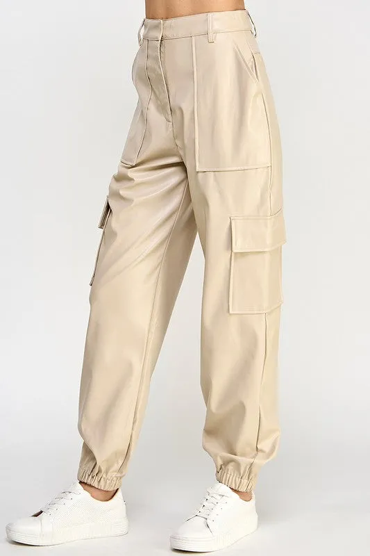 Relaxed Vegan Leather Cargo Pants