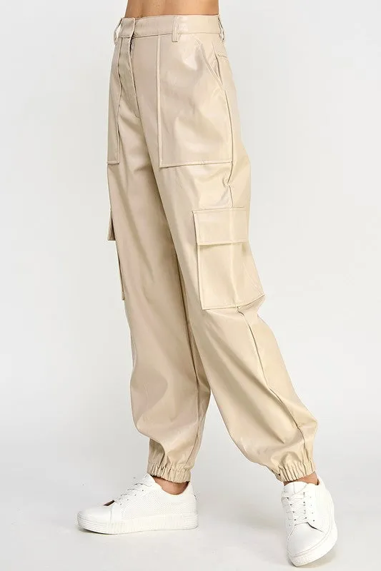 Relaxed Vegan Leather Cargo Pants