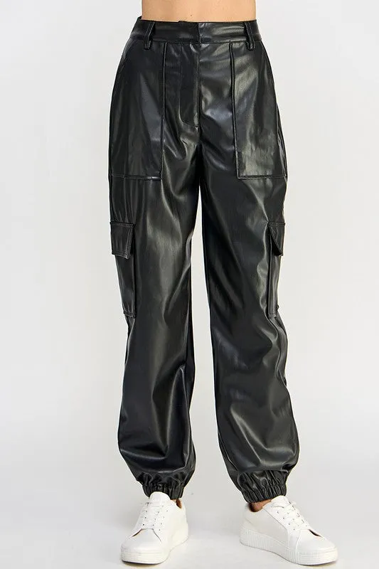 Relaxed Vegan Leather Cargo Pants