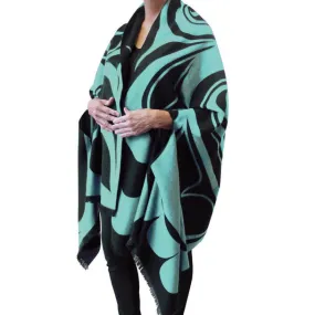 Reversible Fashion Cape - Eagle - Teal. design by Haida Artist Roger Smith