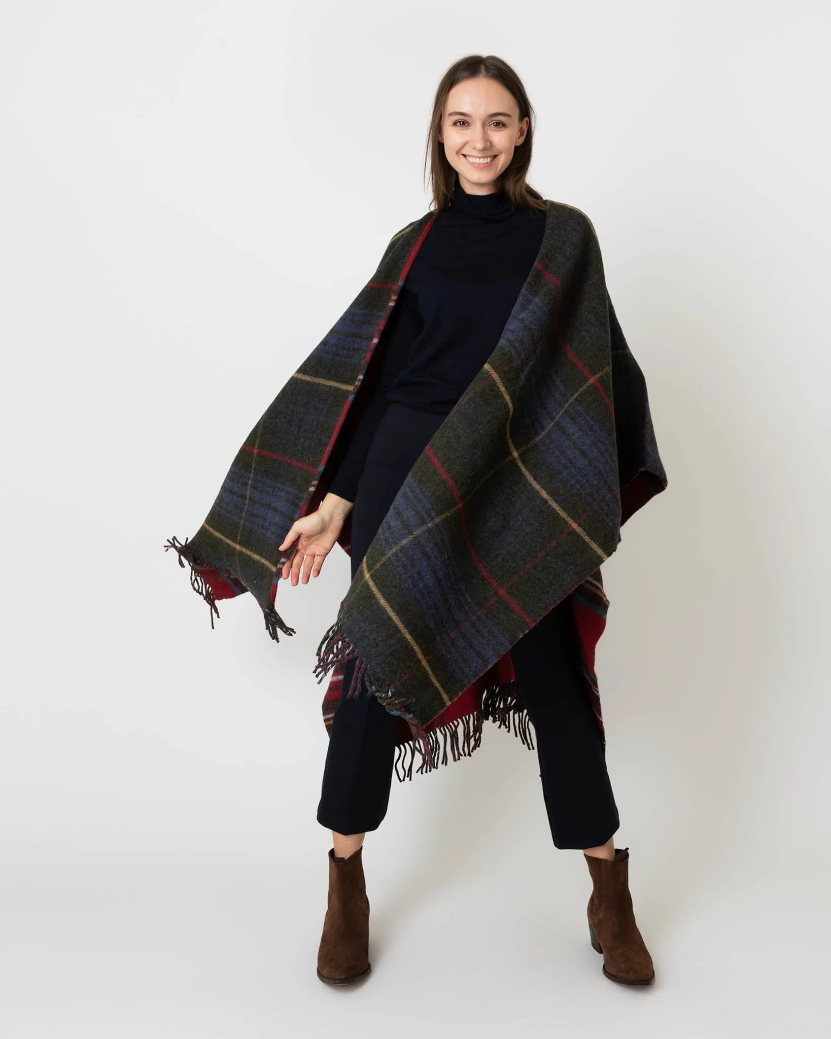 Reversible Lambswool Cape in Heather Stewart/Hunting Stewart