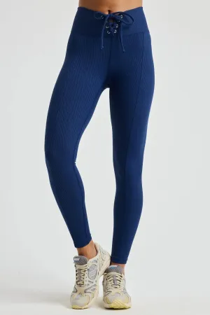 Ribbed Football Leggings in Navy