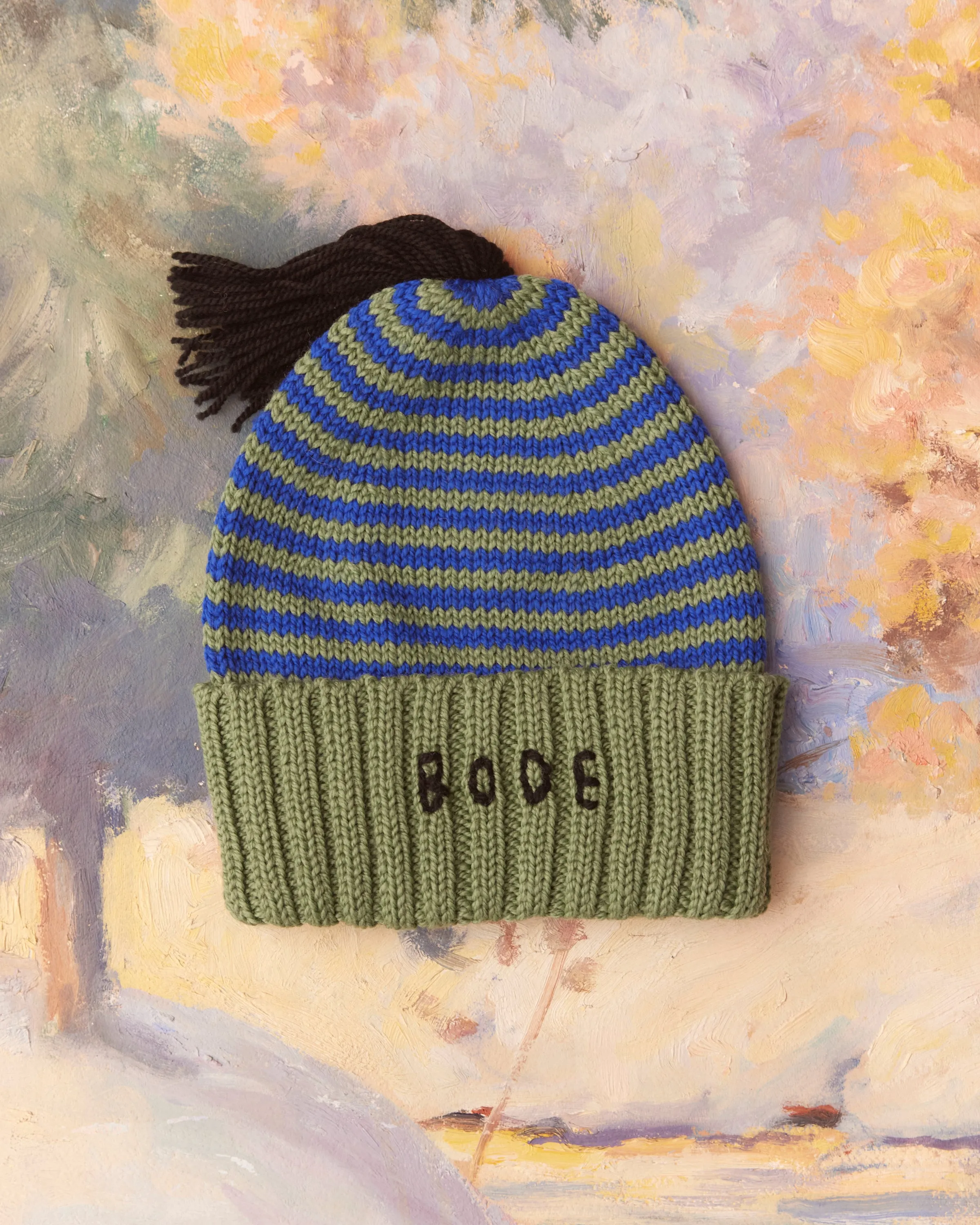 Roll-Up Tassel Beanie - Green