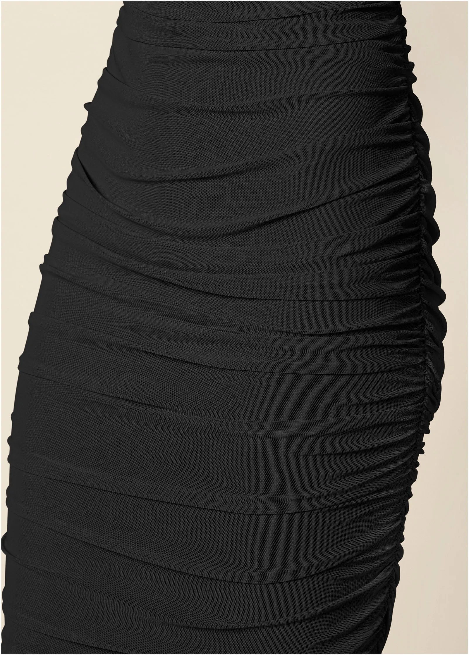 Ruched Mesh Bodycon Dress - Black