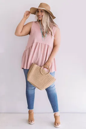 Seaside Breeze Waffle Knit Babydoll Tank In Blush Curves