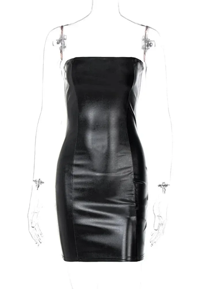 Sexy Faux Leather Bodycon Mini Dress: Y2K Clubwear Chic