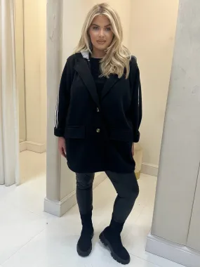 Shan black hooded blazer coat