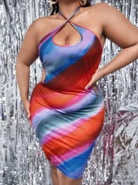 Shein tie dye cut out halter bodycon dress 0XL