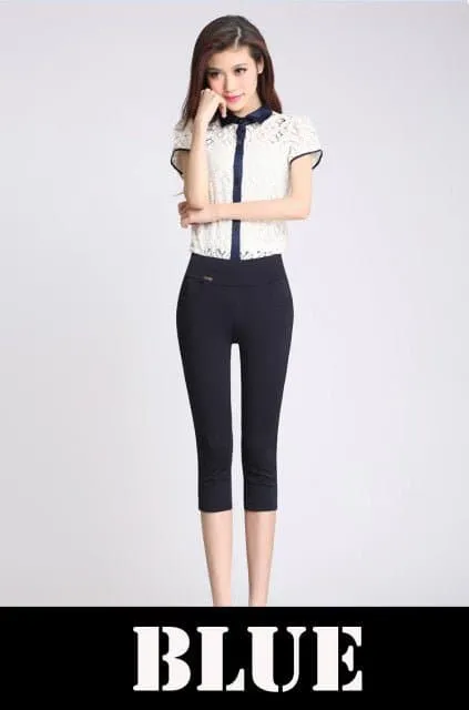 Skinny Pencil Pants in High-Waisted Fit with Calf-Length Design & Elastic Waist