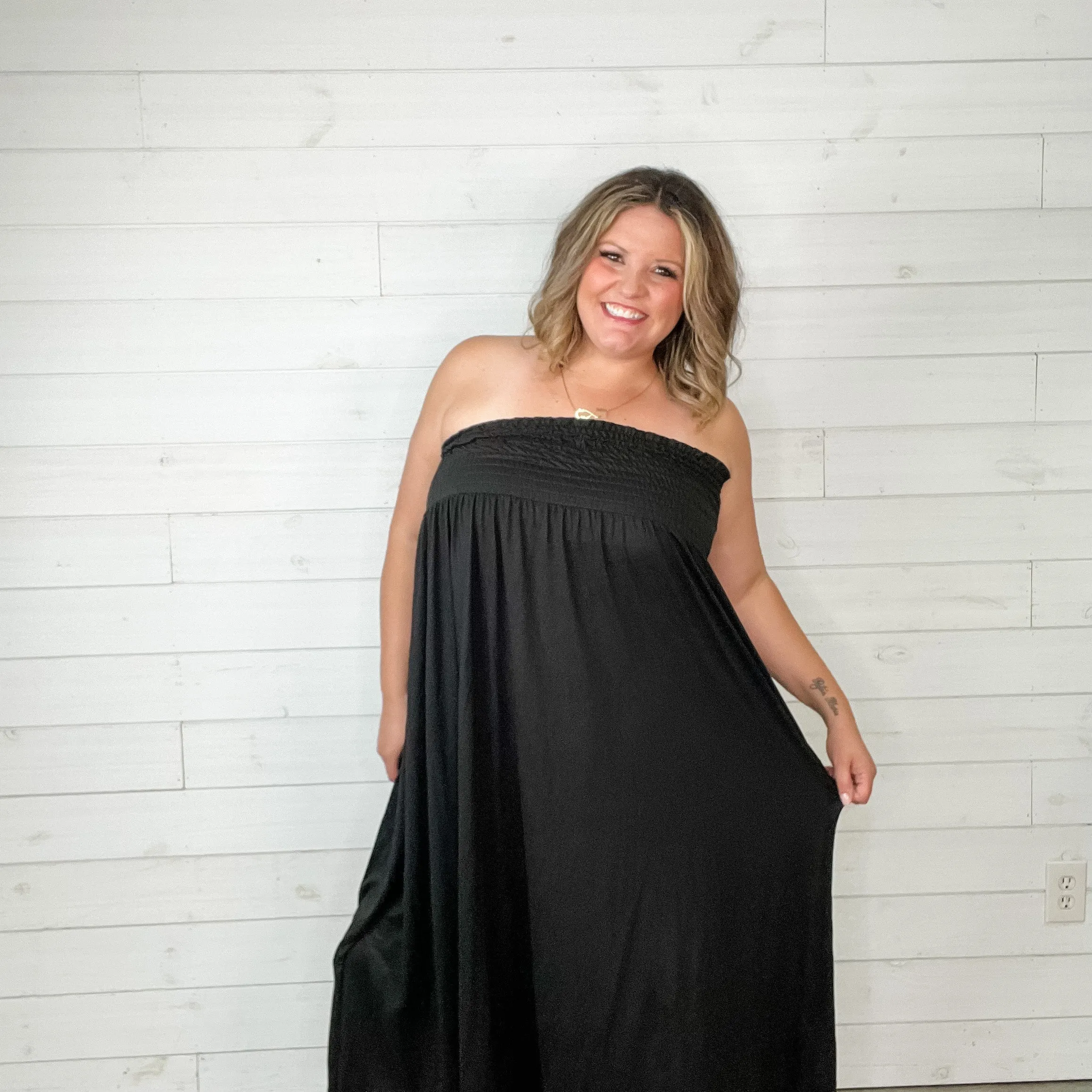 Smocked Waist Maxi Skirt / Tube Dress with Pockets