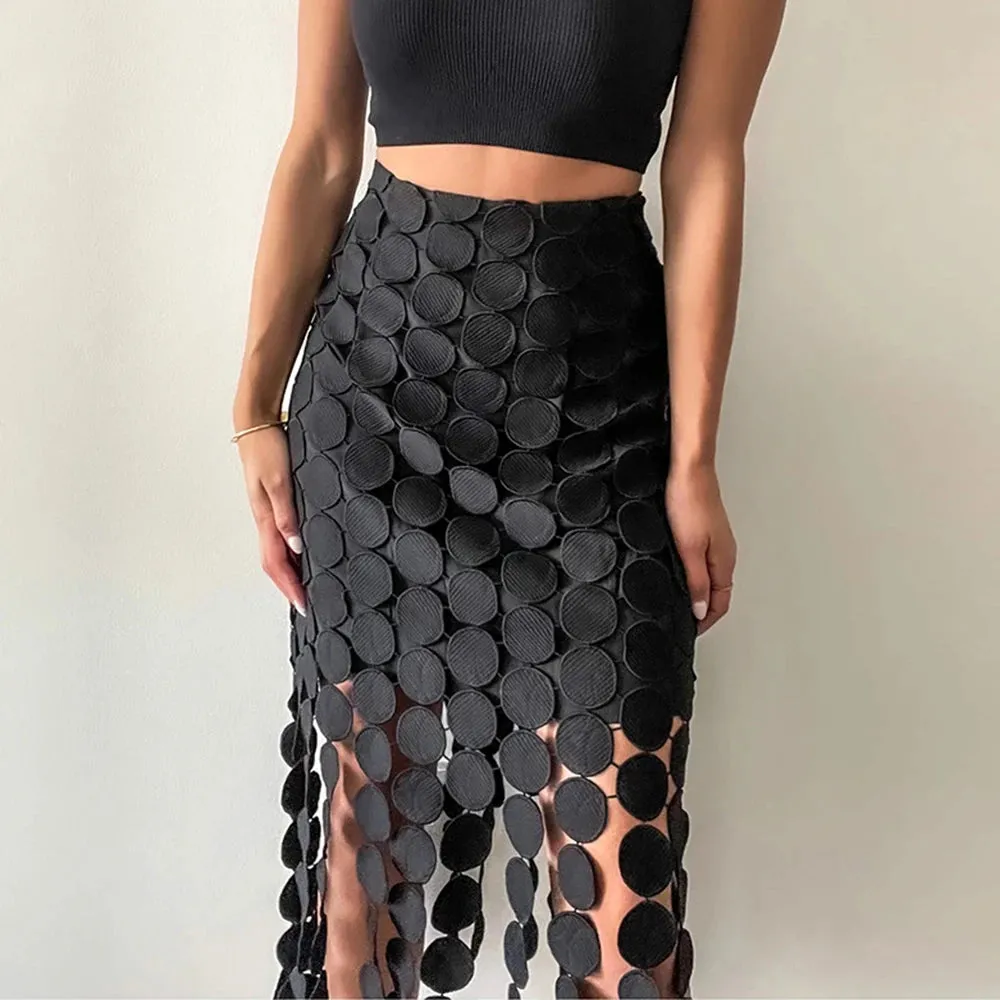 Solid Hollow Out Elegant Skirts For Women High Waist Irregular Hem Temperament A Line Skirt Female Fashion Clothing Style