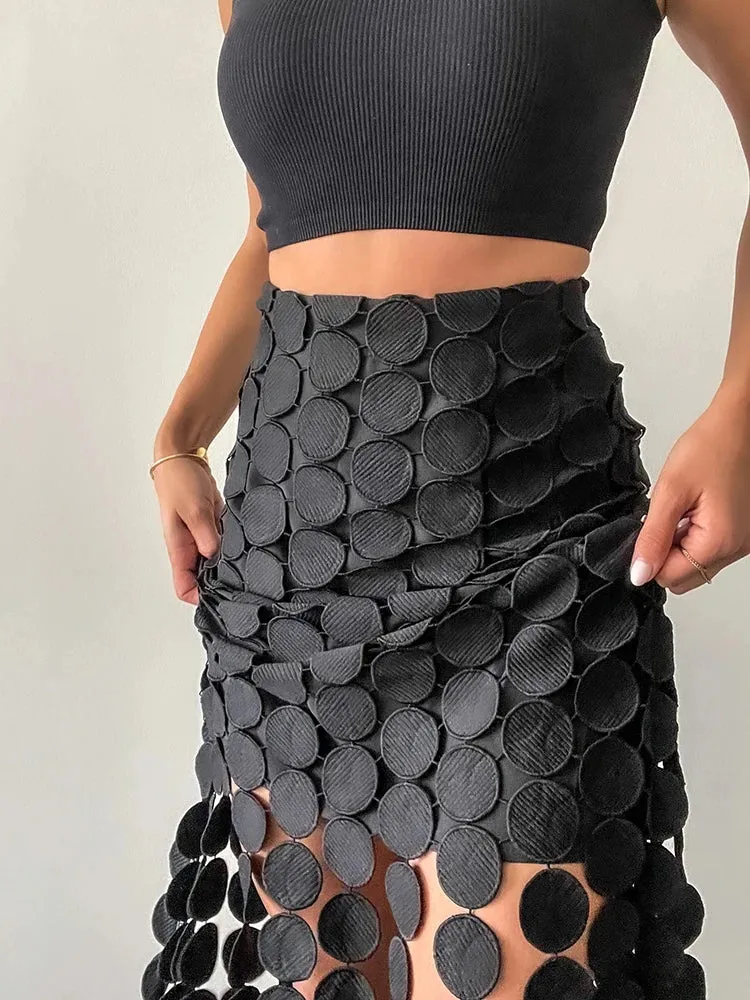 Solid Hollow Out Elegant Skirts For Women High Waist Irregular Hem Temperament A Line Skirt Female Fashion Clothing Style