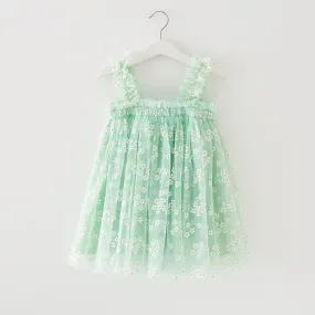 Sophia - Girls Mint Daisy Dress with Tulle & Cotton Lining