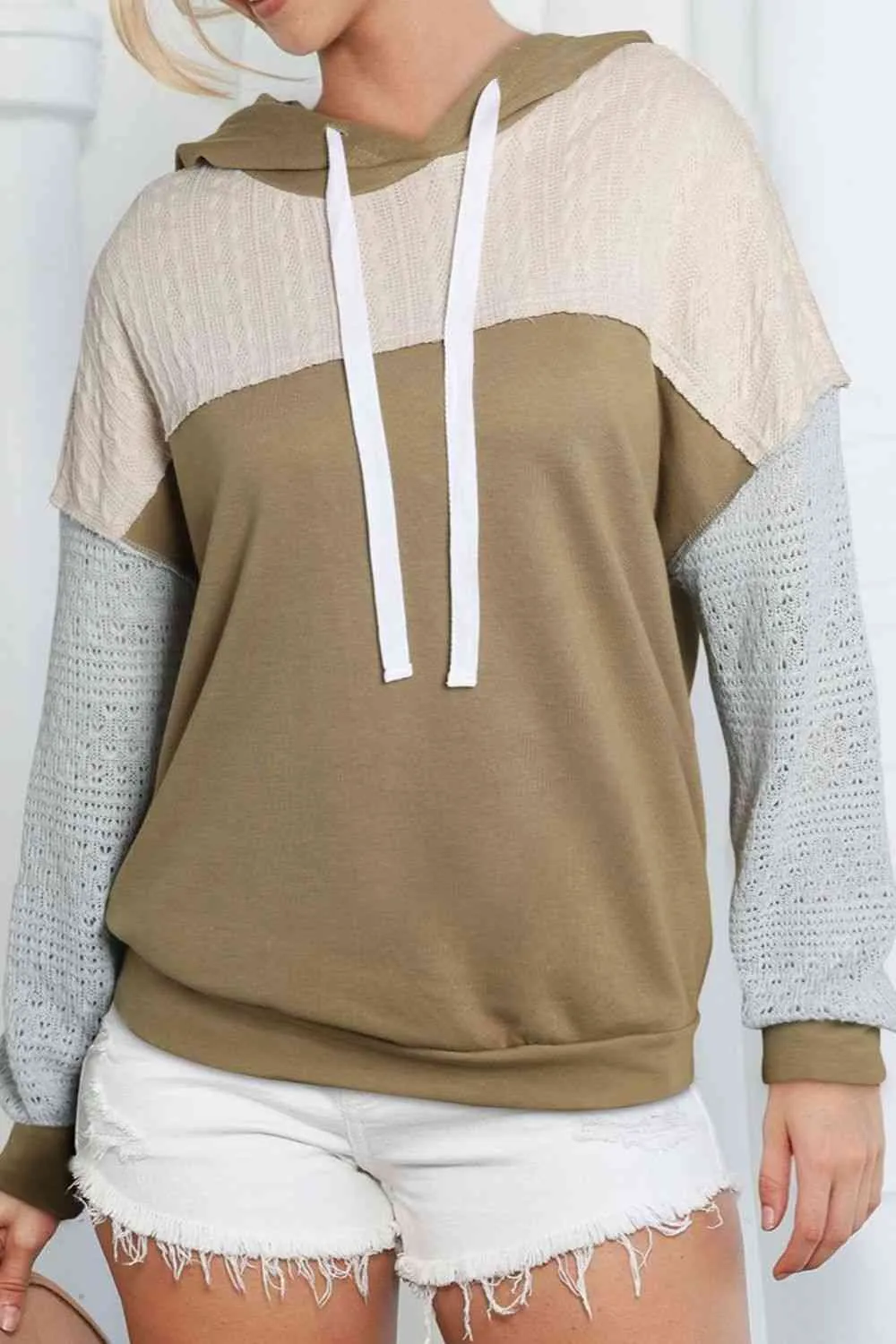 Splicing Drawstring Sweatshirt