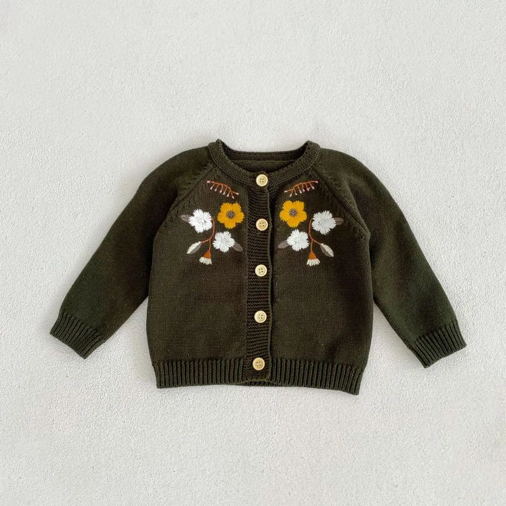 Spring and Autumn Baby Embroidered Knit Jacket Cotton Yarn Long Sleeve Cardigan Jacket Wholesale