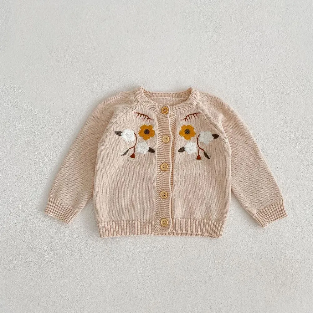 Spring and Autumn Baby Embroidered Knit Jacket Cotton Yarn Long Sleeve Cardigan Jacket Wholesale