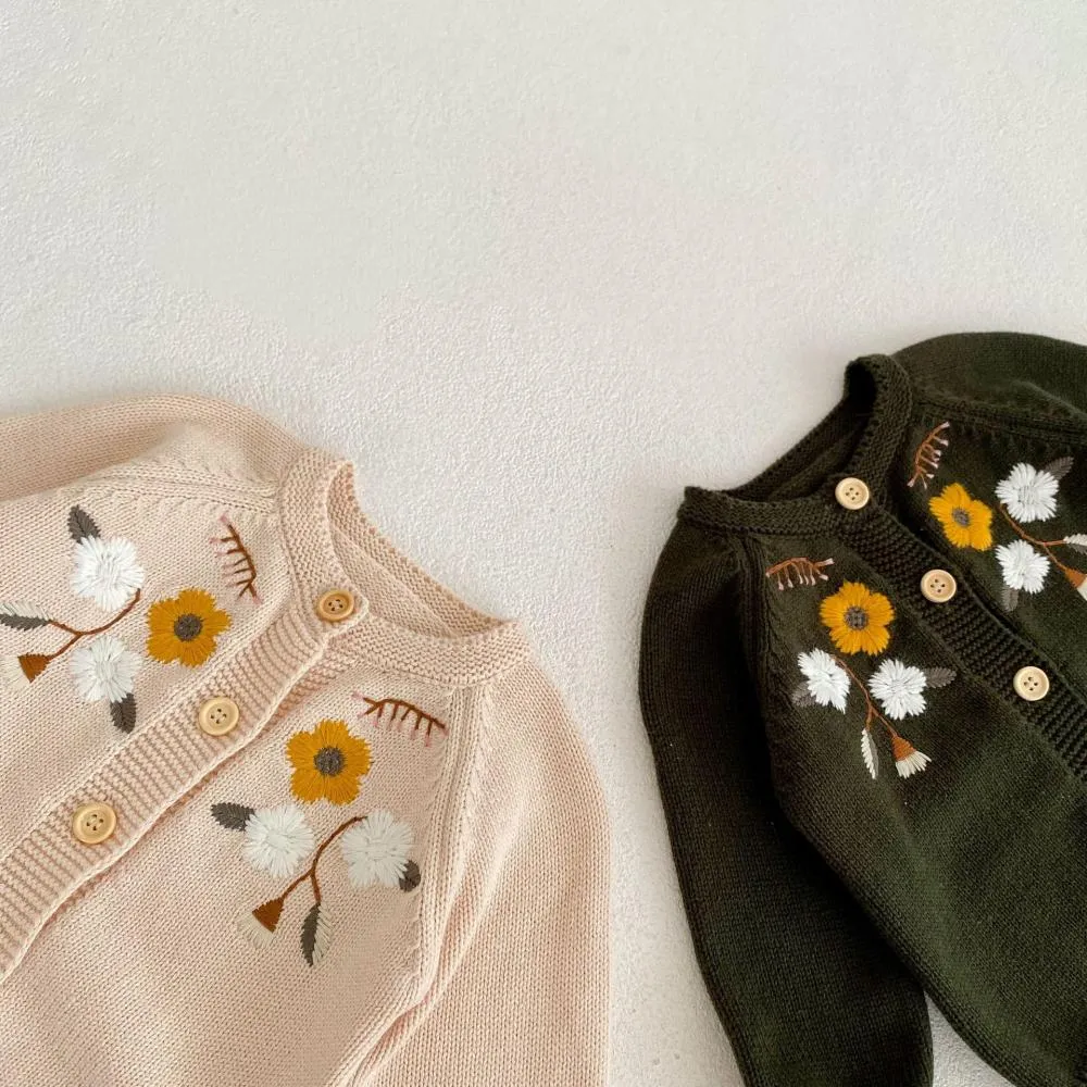 Spring and Autumn Baby Embroidered Knit Jacket Cotton Yarn Long Sleeve Cardigan Jacket Wholesale