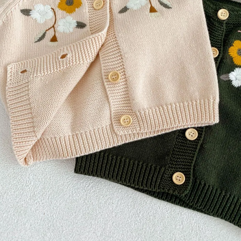 Spring and Autumn Baby Embroidered Knit Jacket Cotton Yarn Long Sleeve Cardigan Jacket Wholesale