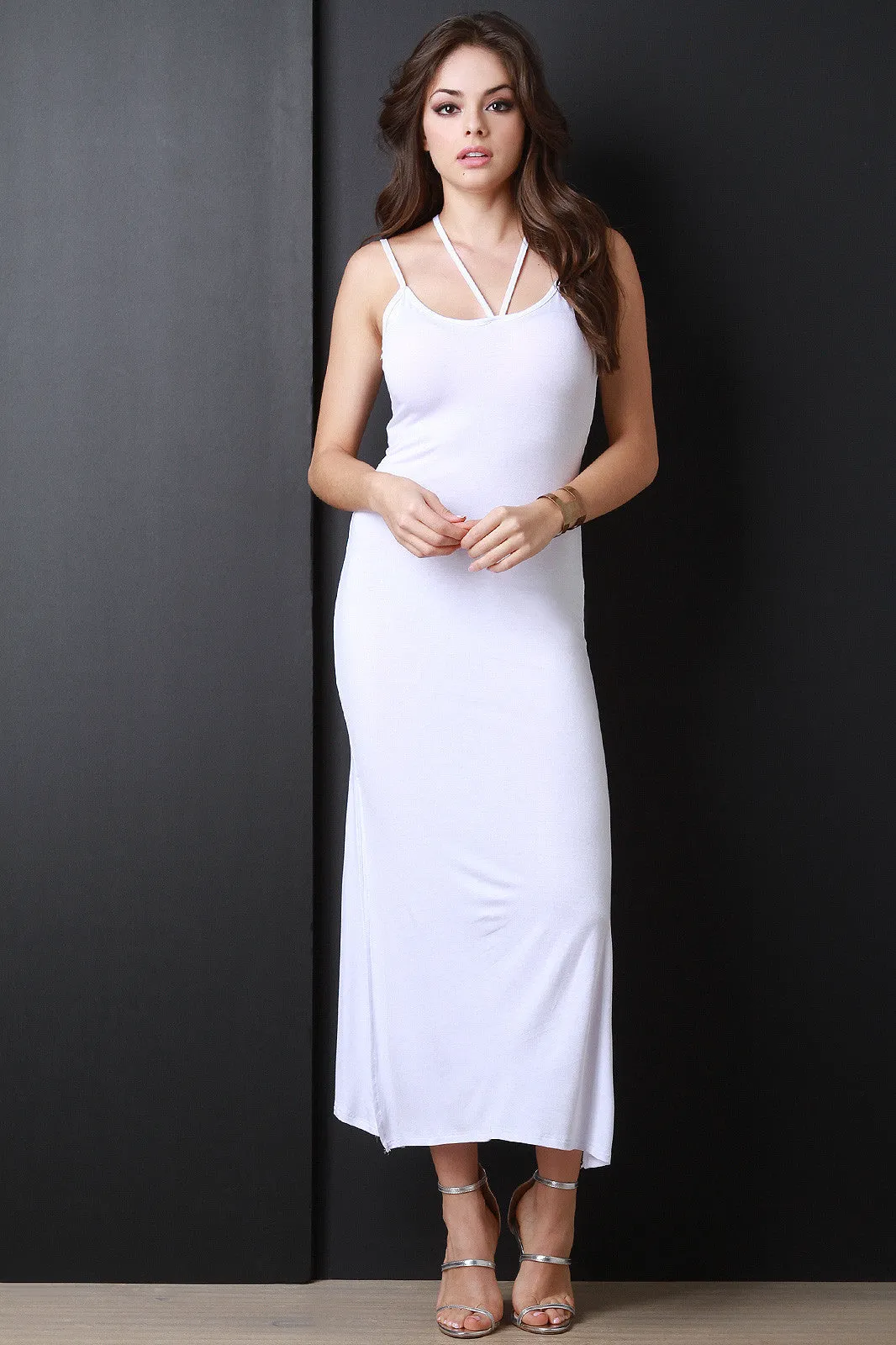 Strappy Sleeveless Double Slit Maxi Dress