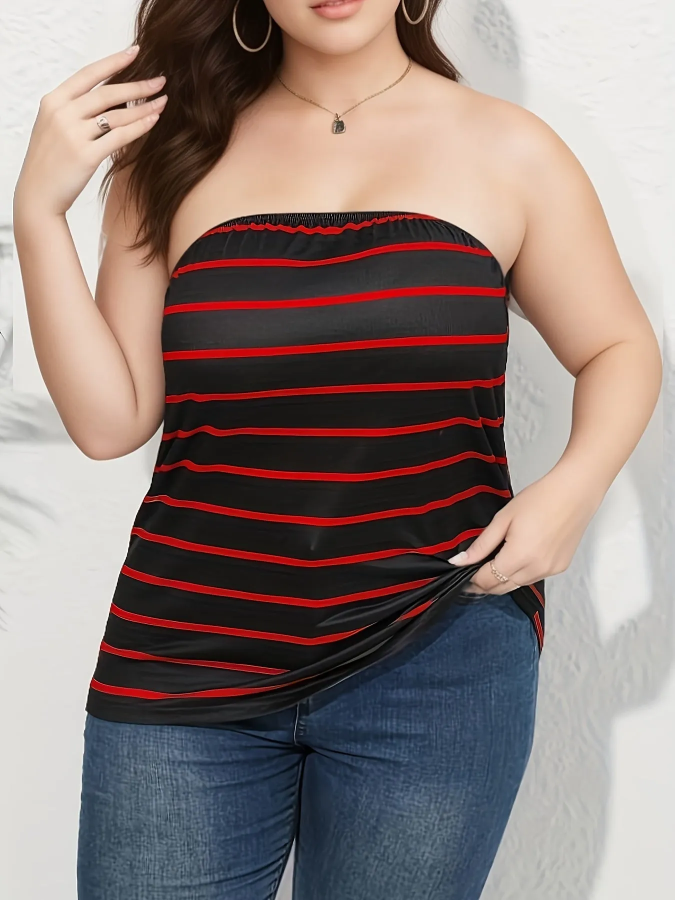 Stylish Plus Size Pin Stripe Tube Top for Women