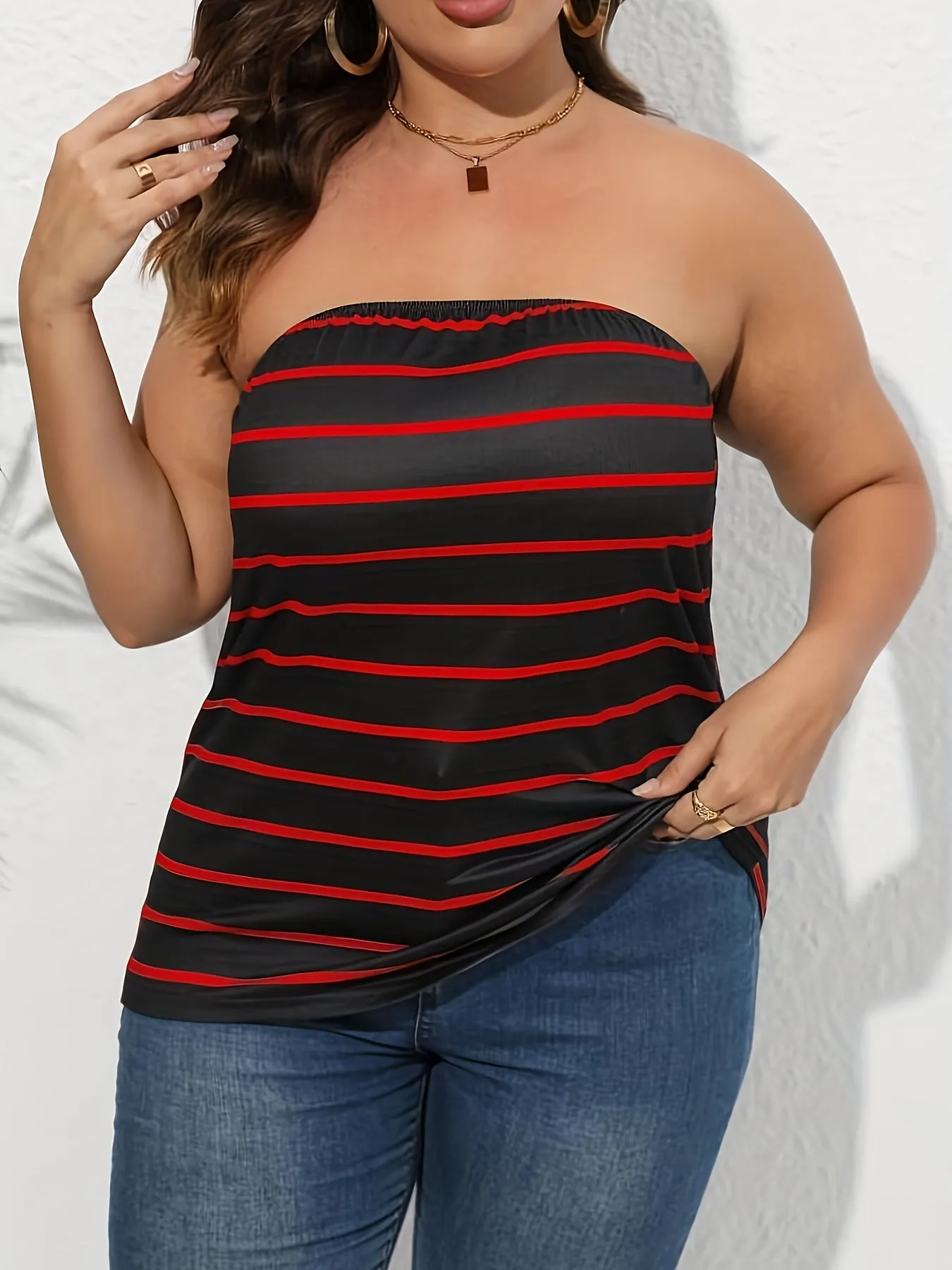 Stylish Plus Size Pin Stripe Tube Top for Women