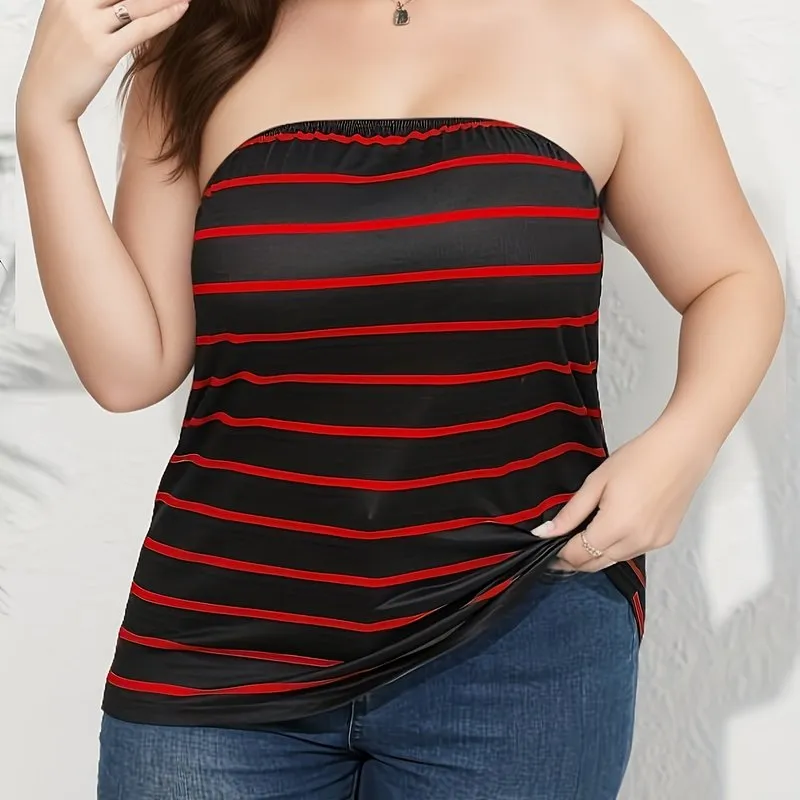 Stylish Plus Size Pin Stripe Tube Top for Women