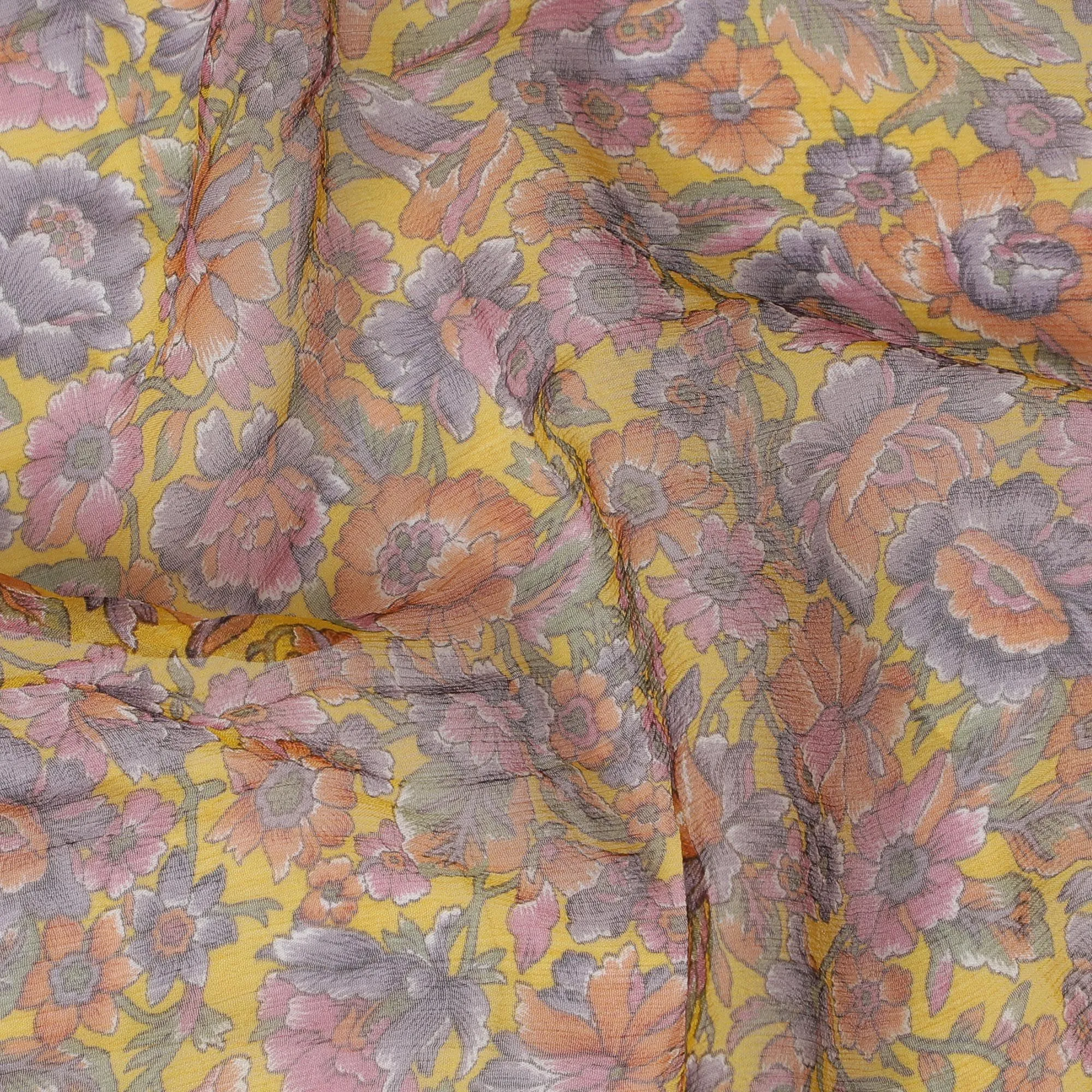 Sunset Impressions Silk Chiffon Fabric - Exquisite Floral Print, 110cm Wide - Buy in Meters Online for Delicate Creations-D18171