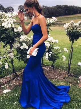 Sweetheart Neck Strapless Mermaid Royal Blue Long Prom, Strapless Mermaid Royal Blue Formal, Royal Blue Mermaid Evening