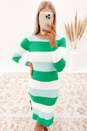 Tara Knit Dress Green Multi Stripe