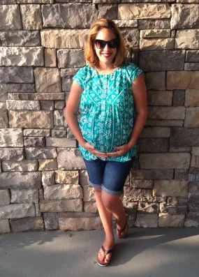 Teal Front Buttoned Maternity Shirt