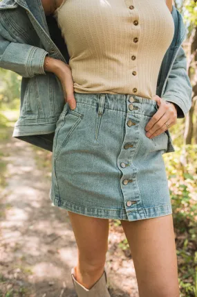 The Addy Denim Mini Skirt by Saltwater Luxe