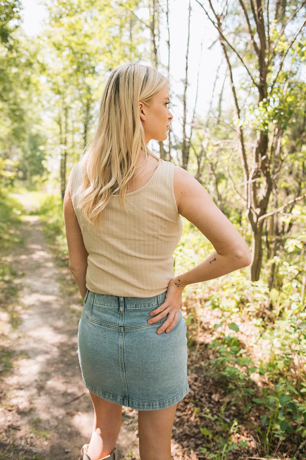 The Addy Denim Mini Skirt by Saltwater Luxe