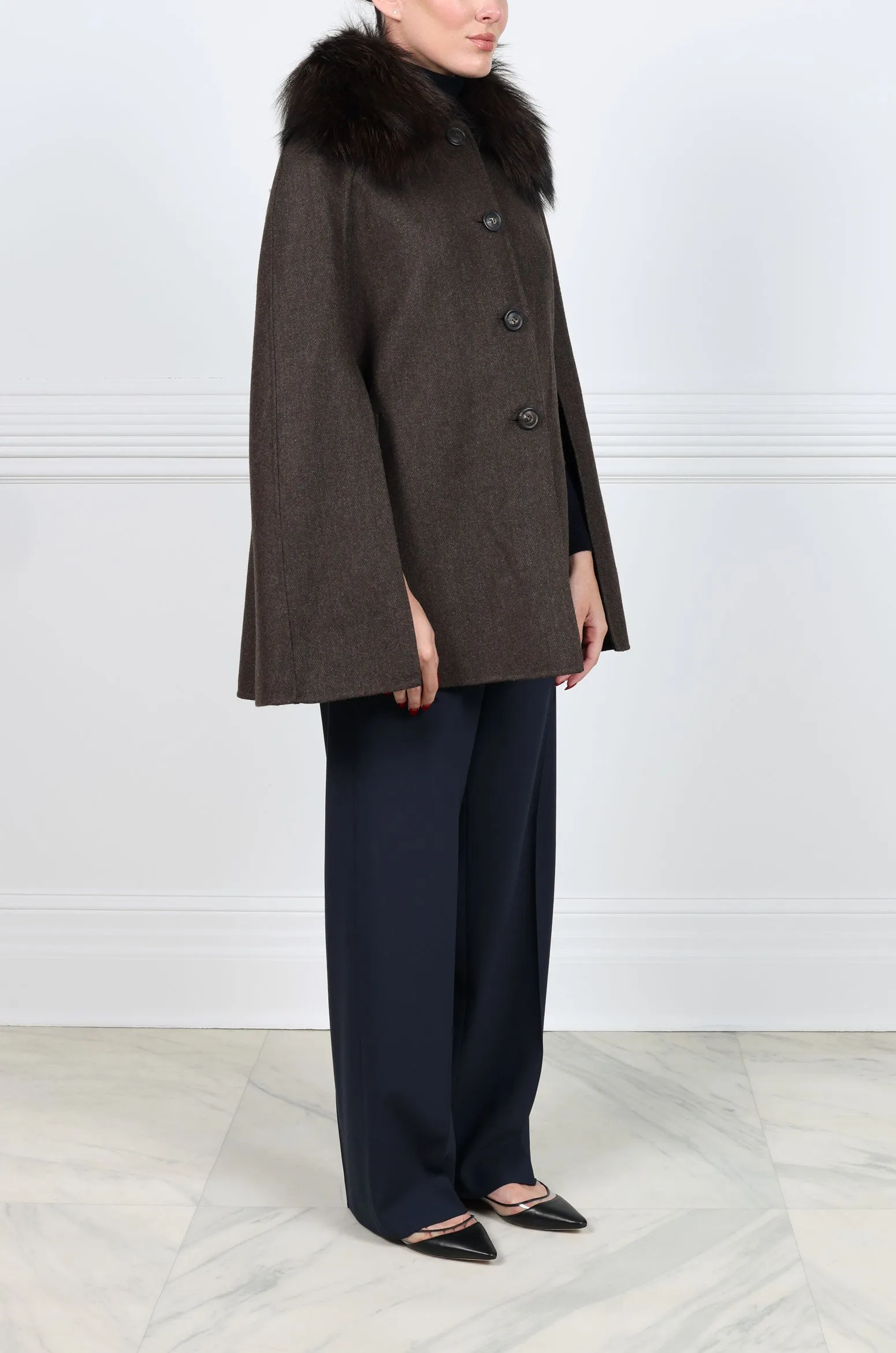 The Charleston Woven Cape with Fur Collar