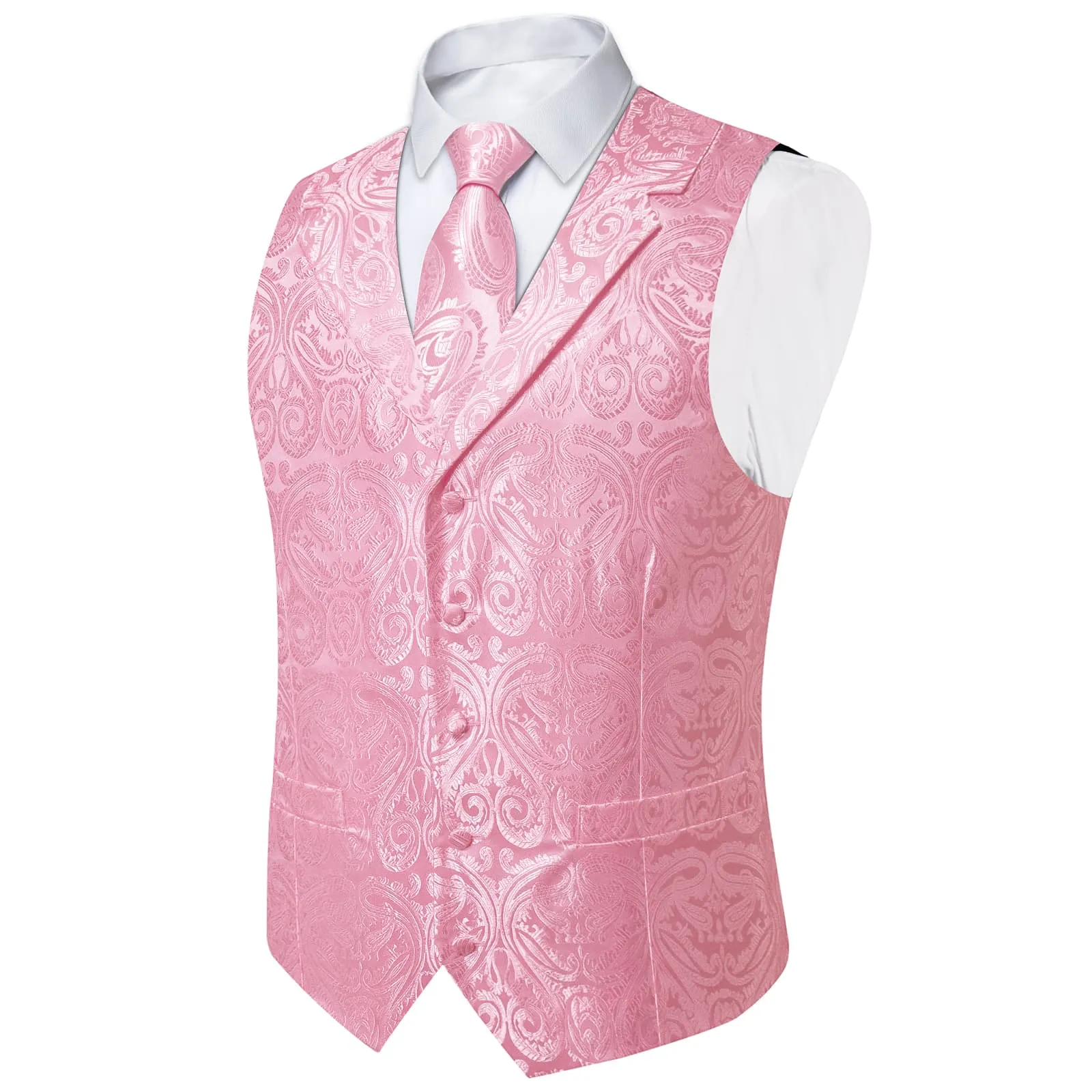 Ties2you Dress Vest Light Pink Paisley Notched Collar Silk Mens Work Vest Tie Set