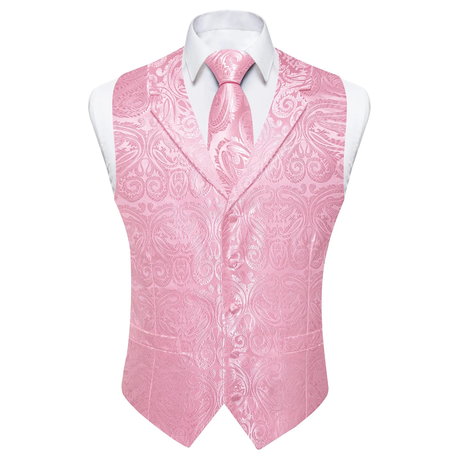 Ties2you Dress Vest Light Pink Paisley Notched Collar Silk Mens Work Vest Tie Set