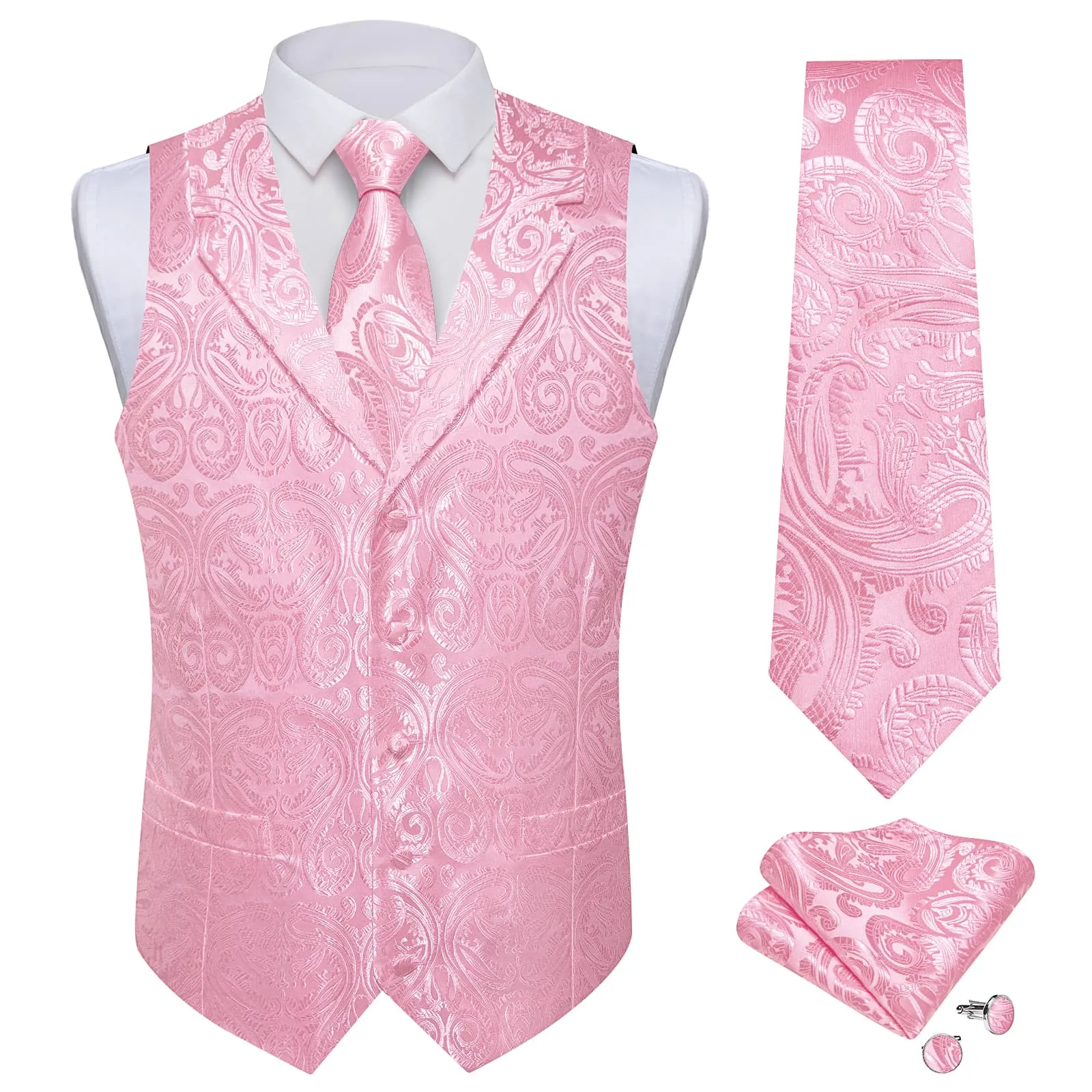 Ties2you Dress Vest Light Pink Paisley Notched Collar Silk Mens Work Vest Tie Set